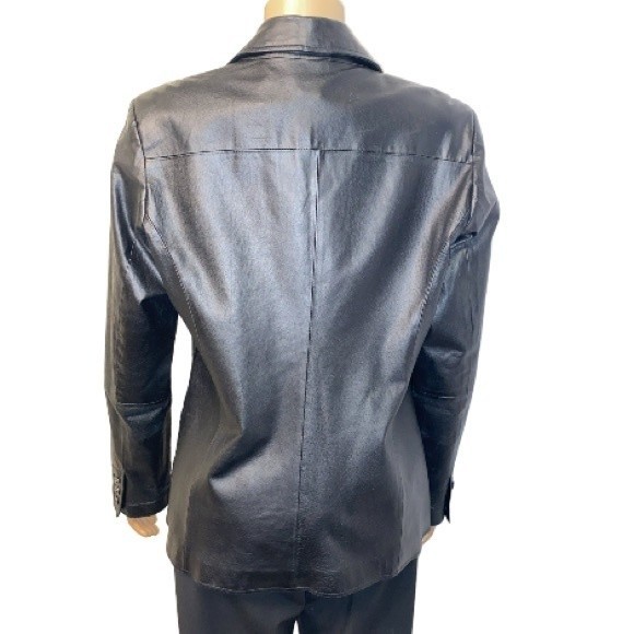 90s D & Co Leather Blazer Jacket Black animal print Lined size L - Picture 16 of 17